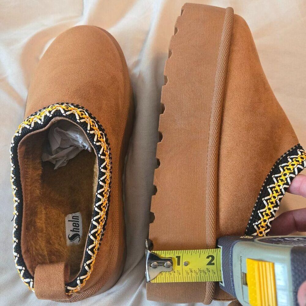 Tan faux suede platform slippers by Shein size 6 new & unused